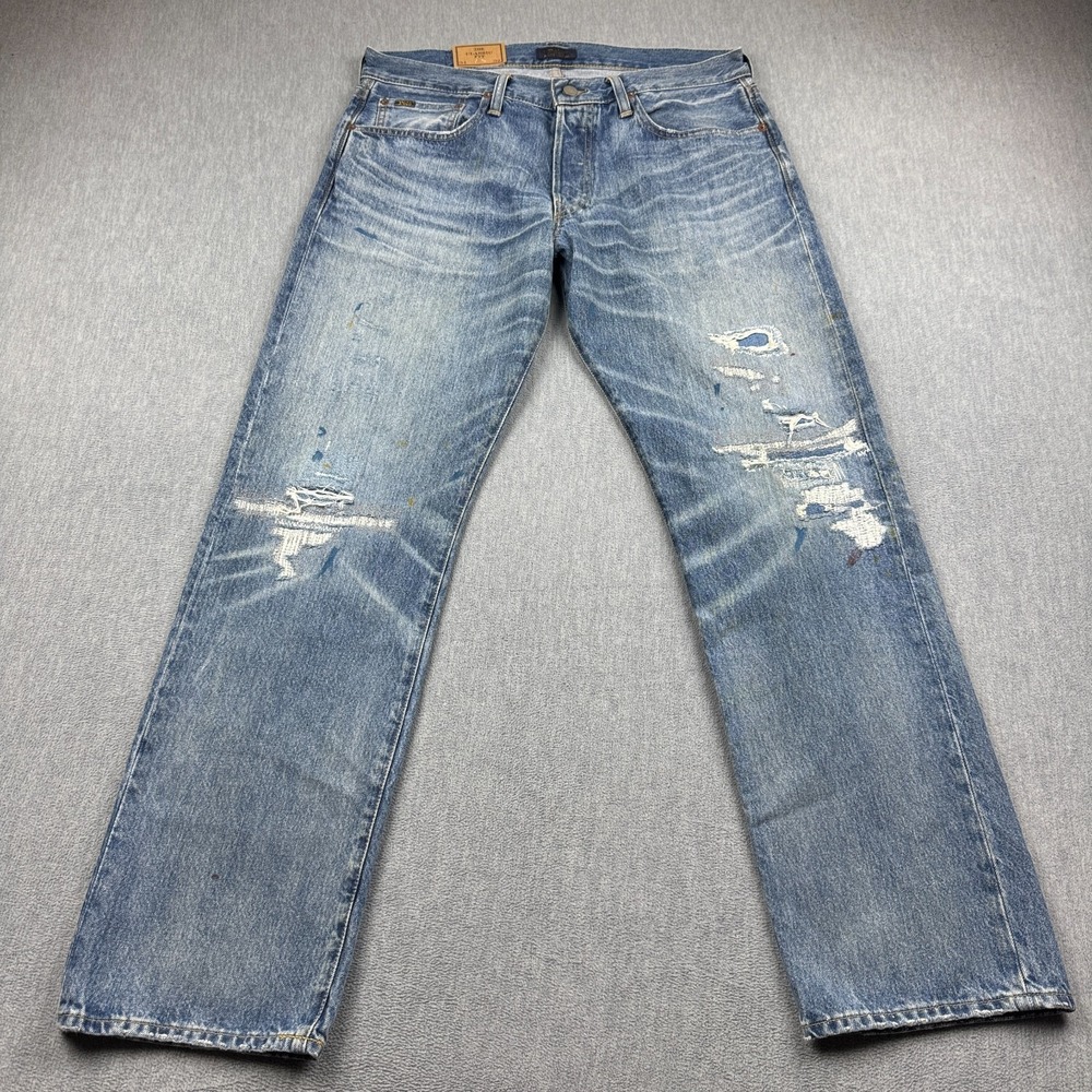 Polo Ralph Lauren Jeans Men 34X32 Blue Classic Fit Distressed Rope Dyed NWT